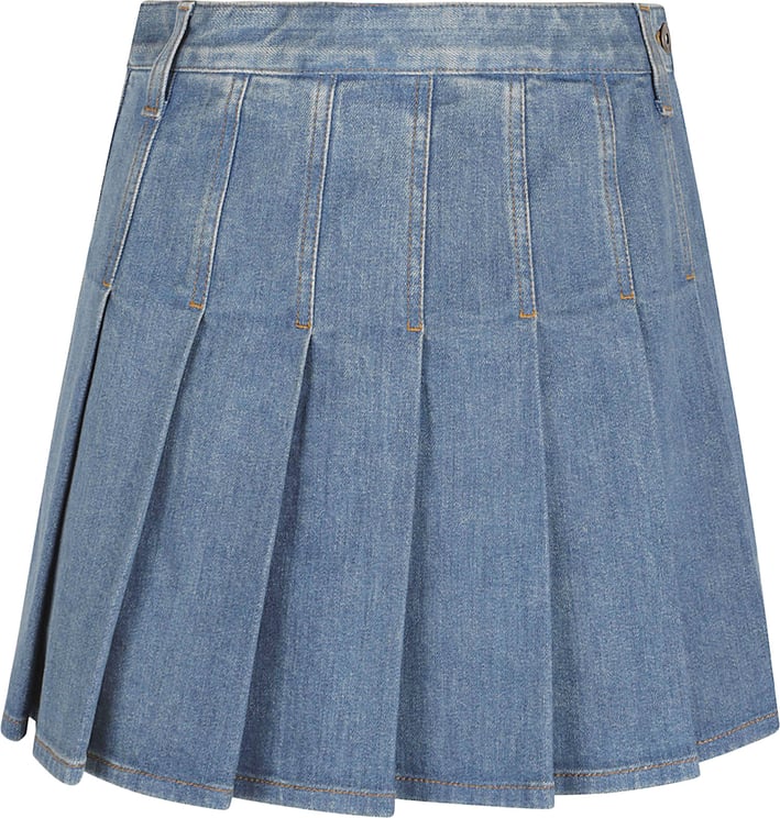 Burberry Pleated Denim Skirt with Structured Waistband