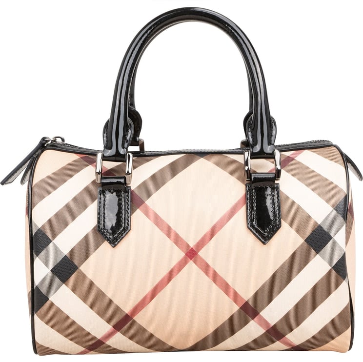 Burberry Burberry Nova-Check Monogram Patent Leather Nova Check Small Boston Bag Handbag