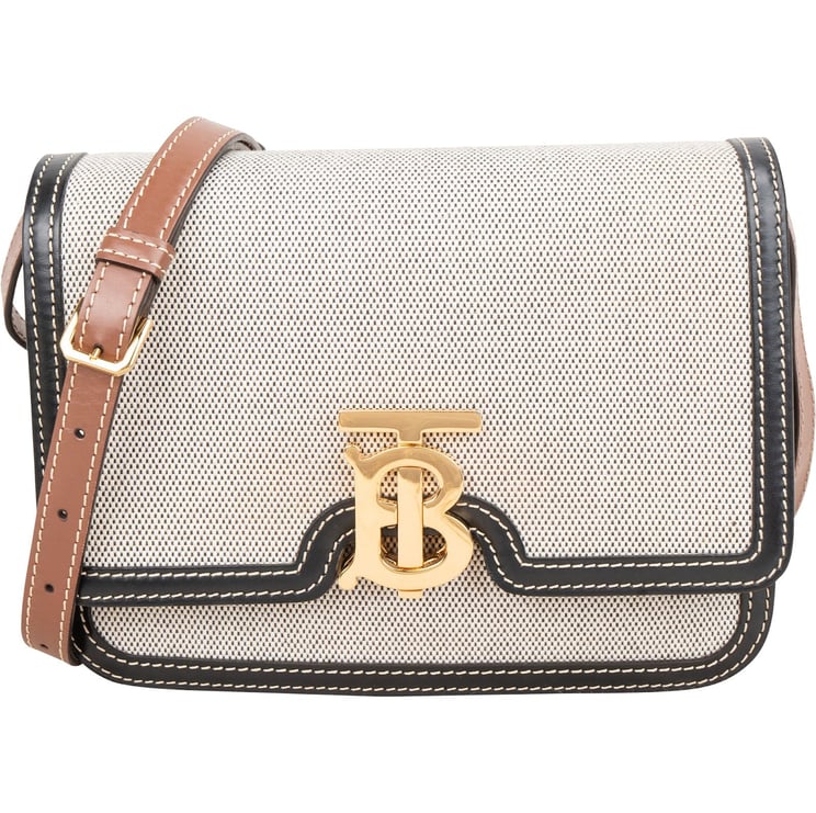 Burberry Burberry Canvas Bicolor Leather Small TB Crossbody Bag