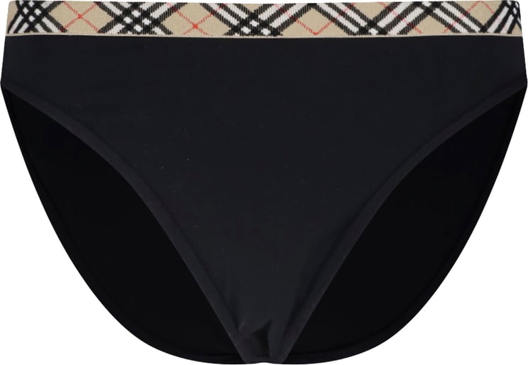 Burberry Black Check Waistband Minimalist Bikini Bottom