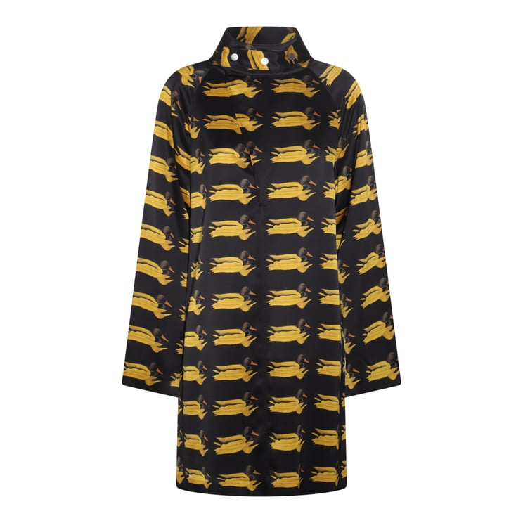 Burberry Pear Print Silk Dress With High Collar And Button Closure