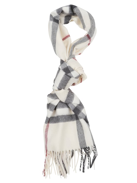 Burberry Beige Check Fringed Cashmere Scarf