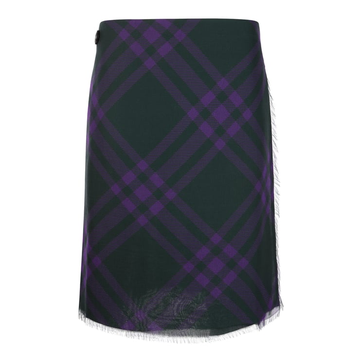 Burberry Deep Royal Vintage Check Wool Midi Skirt