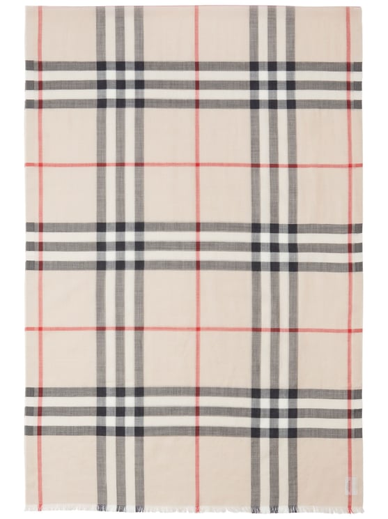 Burberry Classic Check Pattern Fringed Wool Scarf