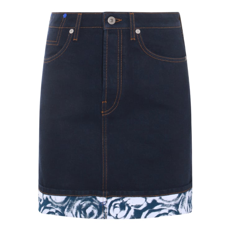 Burberry Dark Denim Skirt With Contrast Stitching And Floral Hem