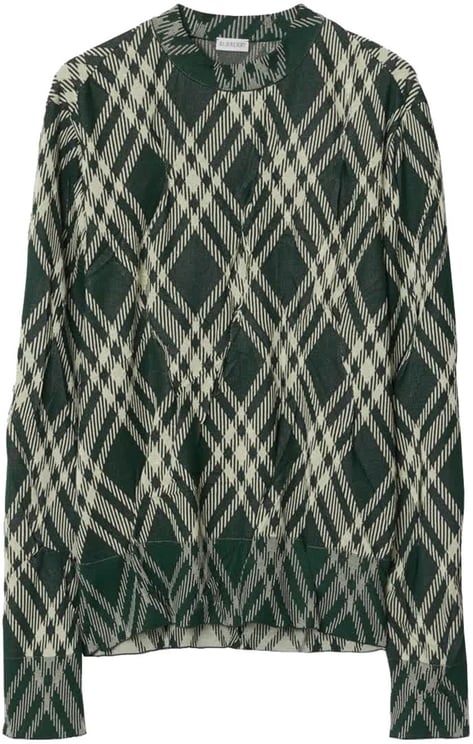 Burberry Check Pattern Pleated Cotton Blend Sweater