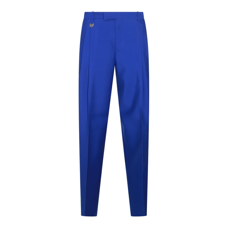 Burberry Vibrant Blue Wool Trousers With Tailored Fit And Ring Embellishment