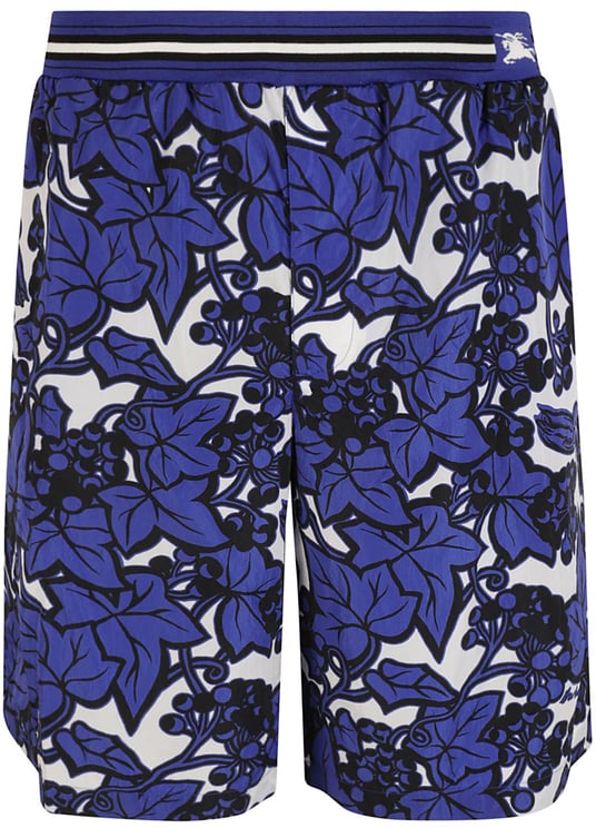 Burberry Floral Patterned Blue Shorts With Striped Waistband