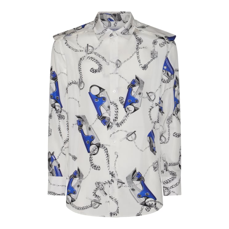 Burberry White Silk Round Hem Shirt