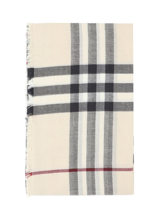 Burberry Cream Check Wool Fringed Scarf