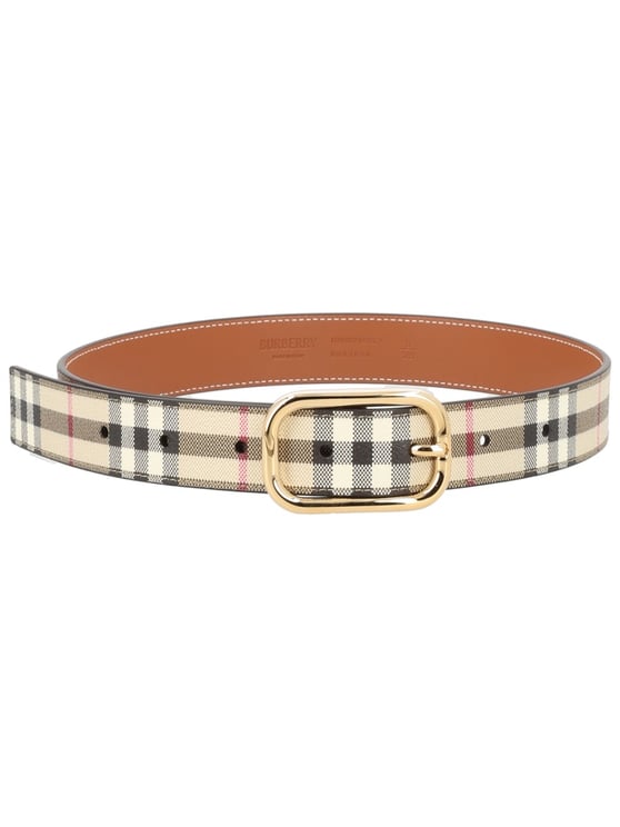 Burberry Gold-Tone Oval Buckle Check Belt