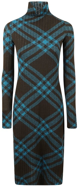 Burberry Fitted Plaid Dress With High Neck