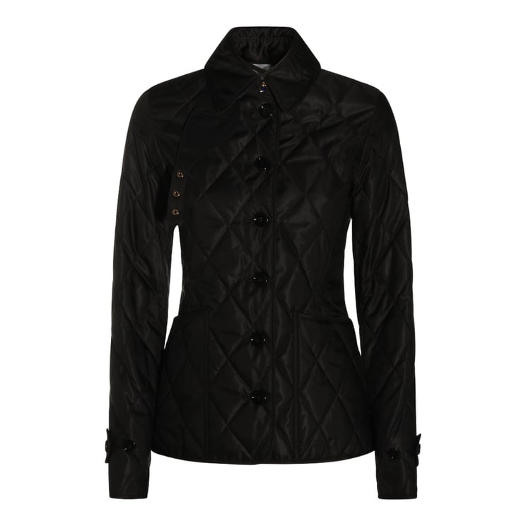 Burberry Fitted Black Quilted Jacket with Structured Collar