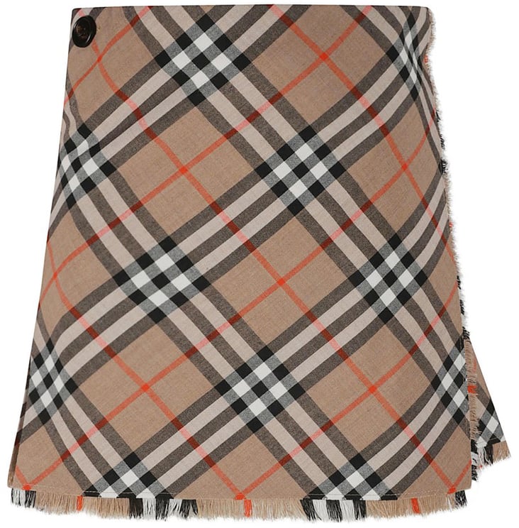 Burberry Plaid Pleated Skirt With Fringed Hem