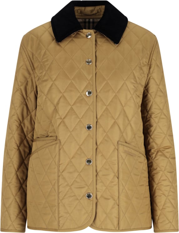 Burberry Quilted Beige Jacket with Classic Black Corduroy Collar