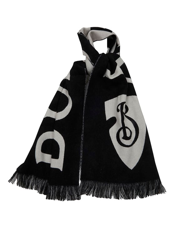 Burberry Fringed Rectangular Wool Scarf with Mini Logo