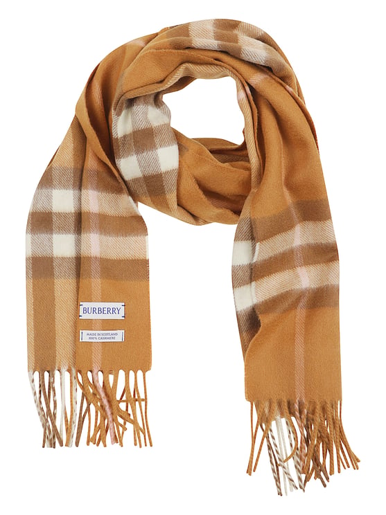 Burberry Orange Rectangular Cashmere Scarf with Fringed Edges