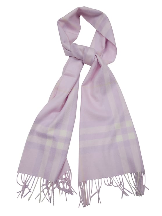 Burberry Pastel Lavender and Cream Cashmere Scarf with Fringed Ends