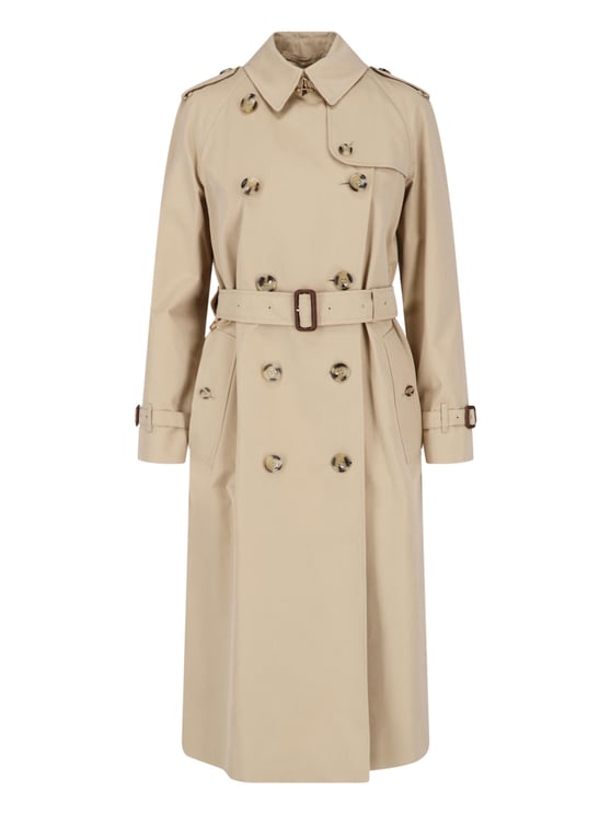 Burberry Beige Cotton Gabardine Double-Breasted Trench Coat with Waist Belt