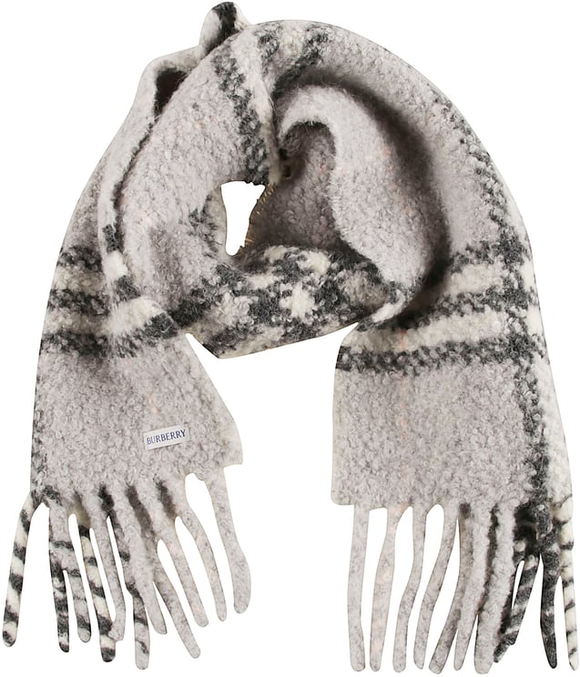Burberry Textured Grey Scarf with Large Check Pattern