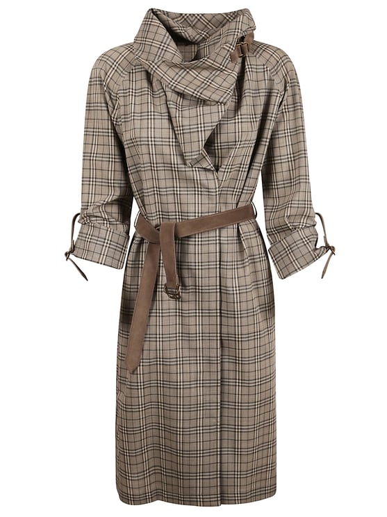 Burberry Wool Check Dress with Shawl Collar