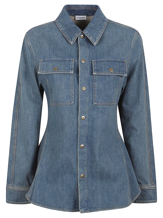 Burberry Fitted Denim Top with Peplum Hem