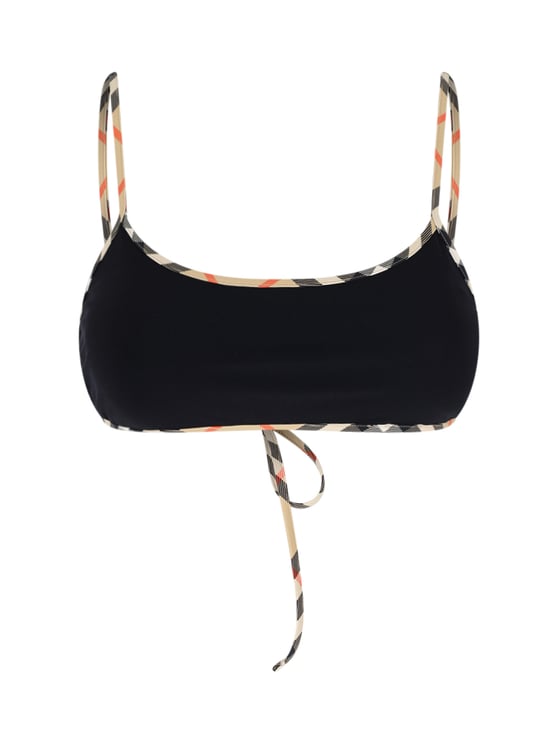 Burberry "Check" Swimsuit Top In Black Stretch Fabric
