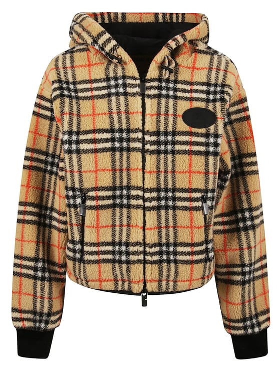 Burberry Cropped Checkered Jacket with Adjustable Hood