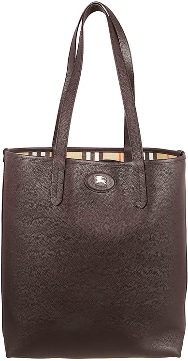 Burberry Structured Brown Calf Grain Leather Tote Bag