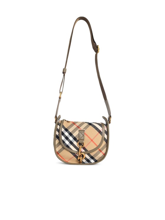 Burberry 'B Clip' Mini Messenger Bag In Beige Sand Cotton Blend