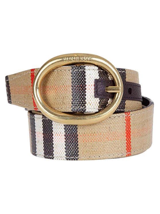 Burberry Reversible Check Pattern Belt with Gold-tone Buckle