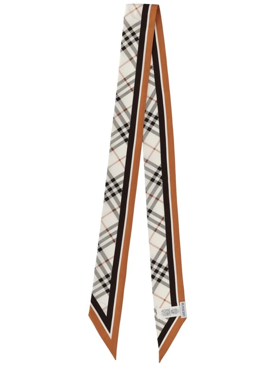 Burberry Beige Check Striped Border Silk Scarf
