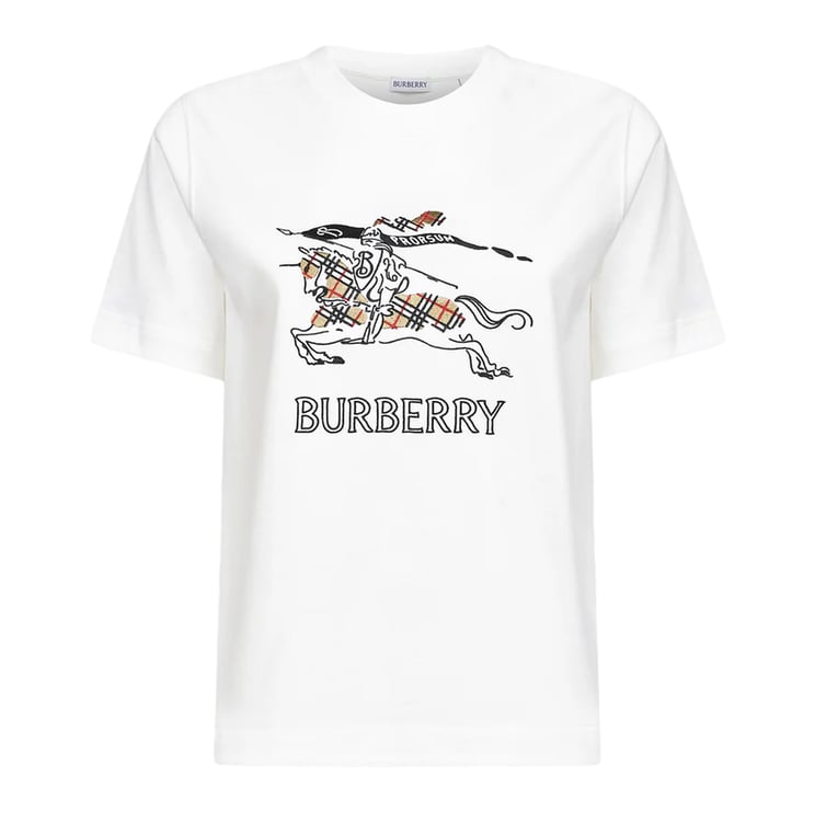 Burberry White Short-Sleeve T-Shirt with Equestrian Graphic