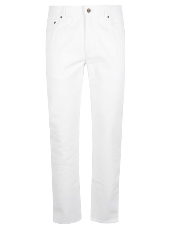 Burberry Straight-Leg White Jeans with Five-Pocket Design and Leather Patch