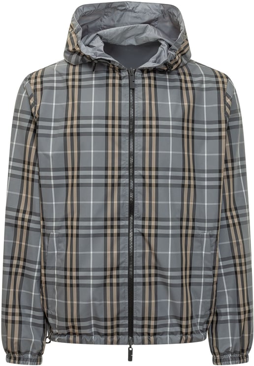 Burberry Giacca Newport con Cappuccio e Zip e Motivo Check