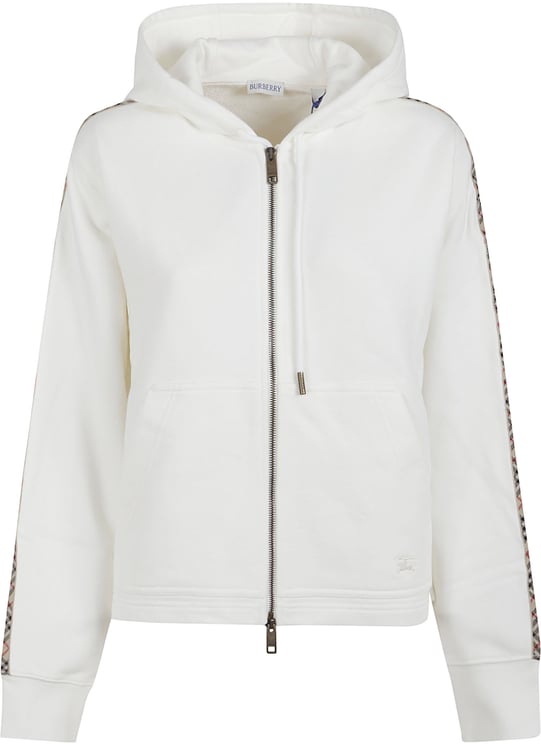 Burberry White Zip-Up Hoodie with Patterned Stripe Detail