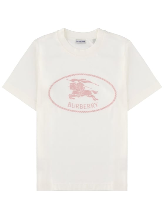 Burberry White Soft Pink Printed Logo T-Shirt