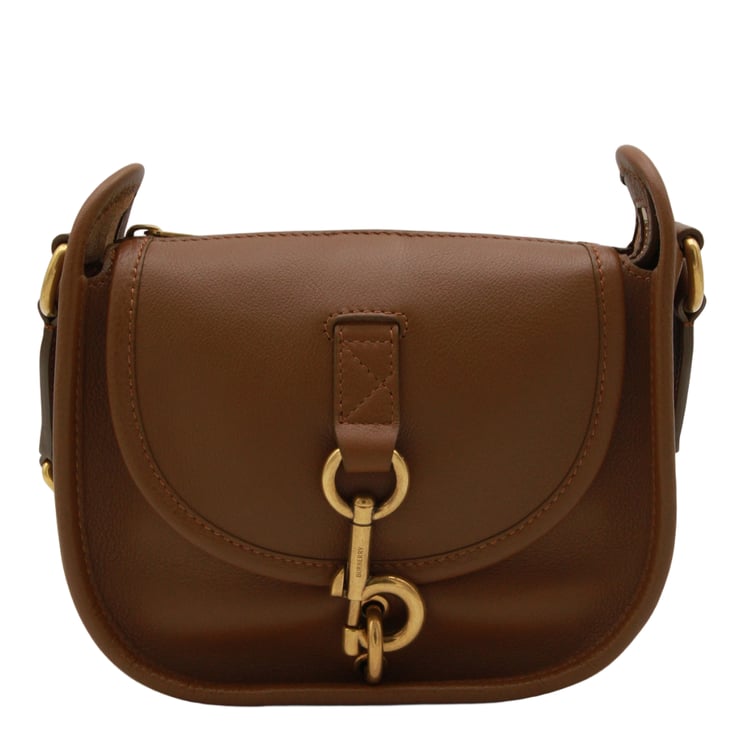 Burberry Structured Saddle Bag With Gold-Tone Clasp And Check Pattern Strap
