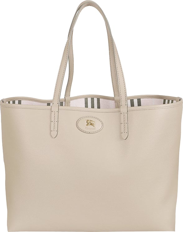 Burberry Calf Grain Leather Tote Bag with Striped Interior