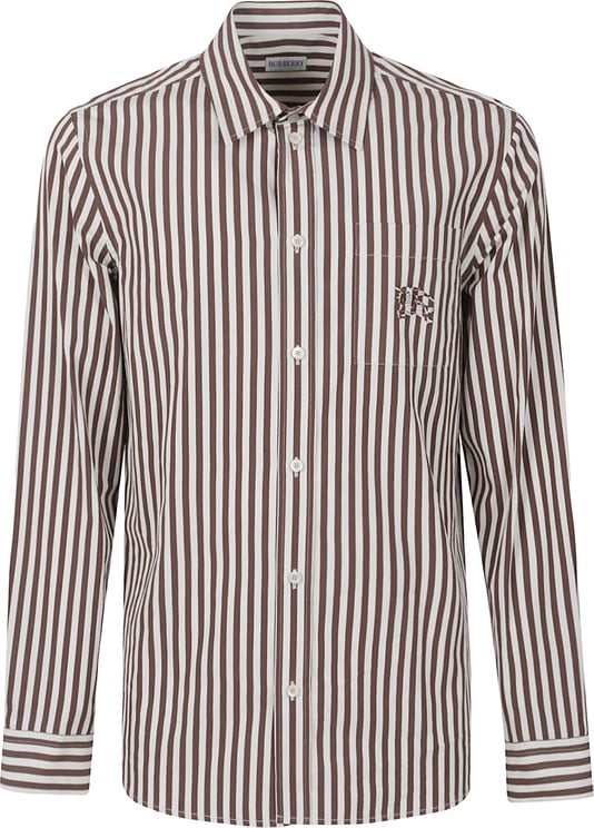 Burberry Brown and White Vertical Striped Button-Down Shirt