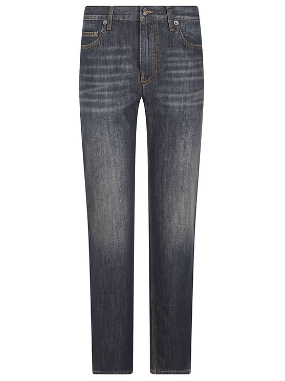 Burberry Medium-Dark Wash Straight-Leg Denim Jeans with Contrast Stitching
