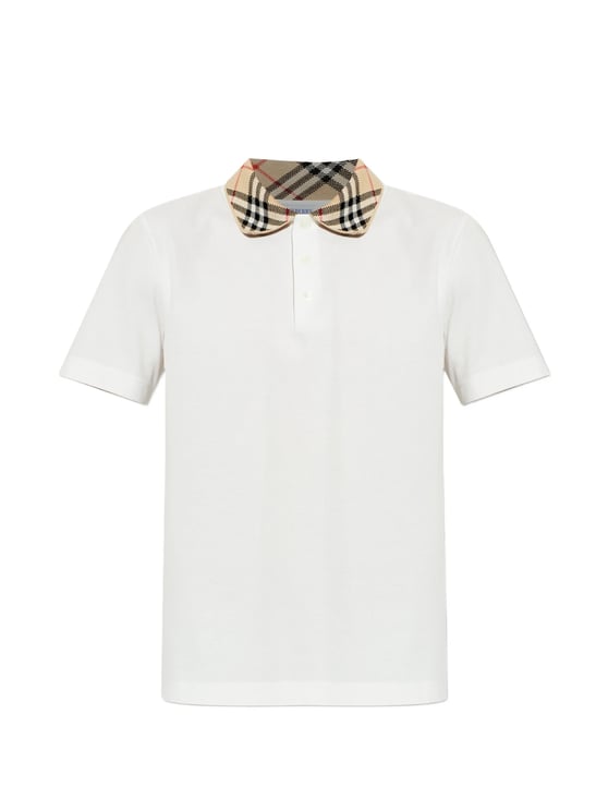 Burberry White Evan Cotton Plaid Collar Polo Shirt