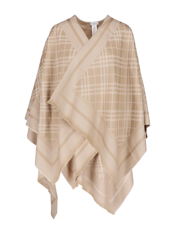 Burberry Beige Check Wool-Blend Cape