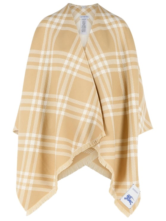 Burberry 'Check Tribar' Beige Wool And Silk Cape