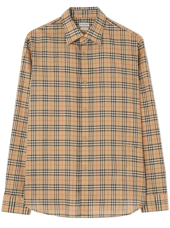 Burberry Black Woven Check Pointed Collar Shirt