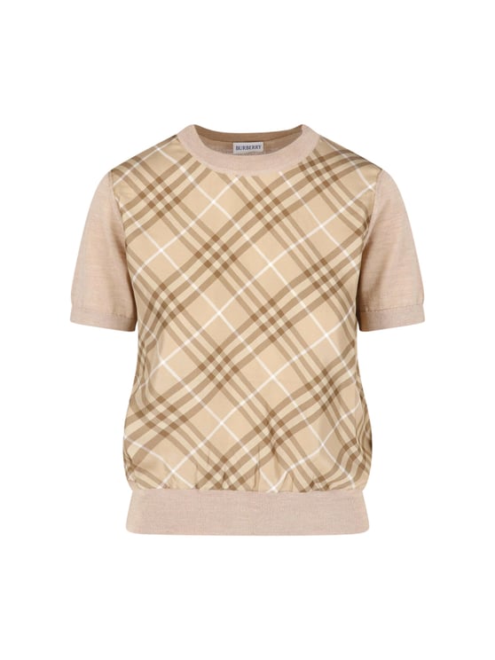 Burberry Beige Check Silk-Blend Sweater
