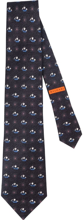 Bvlgari Bvlgari Sailboat Lighthouse Pattern Silk Tie Krawatte