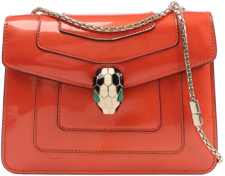 Bvlgari BVLGARI Serpenti Forever Patent Leather Chain Shoulder Bag in Orange