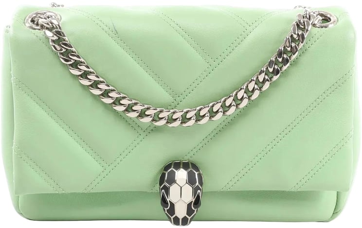 Bvlgari BVLGARI Serpenti Cabochon Leather Chain Crossbody Bag in Green