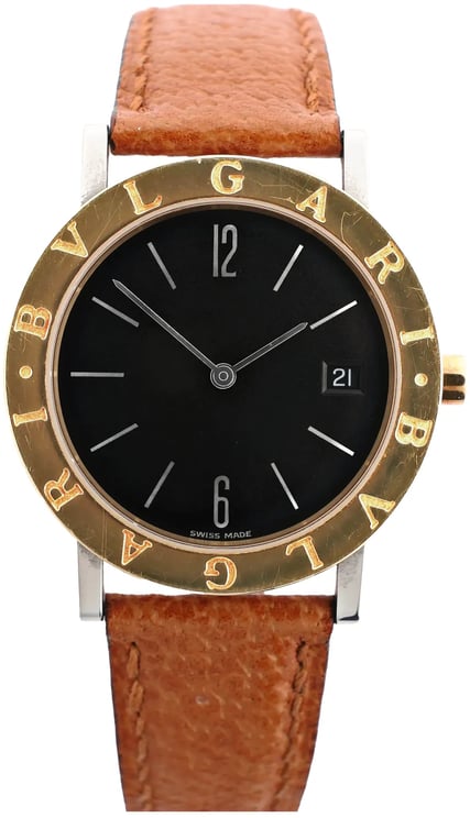 Bvlgari Bvlgari Bvlgari Bvlgari  BB33 SGL L 238436 SS YG Leather QZ Watch with Black Dial
